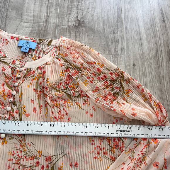 CeCe Women's Pleated Floral-Print Long-Sleeve Top Size M - Picture 6 of 9
